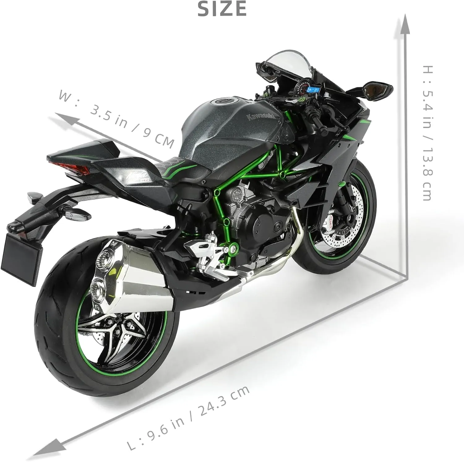 1:9 Motorcycle Model for Kawasaki Ninja H2 Metal Die-cast Motorcycle Model No Assembly Required Mini Finished Moto Gift for Adult（Black）