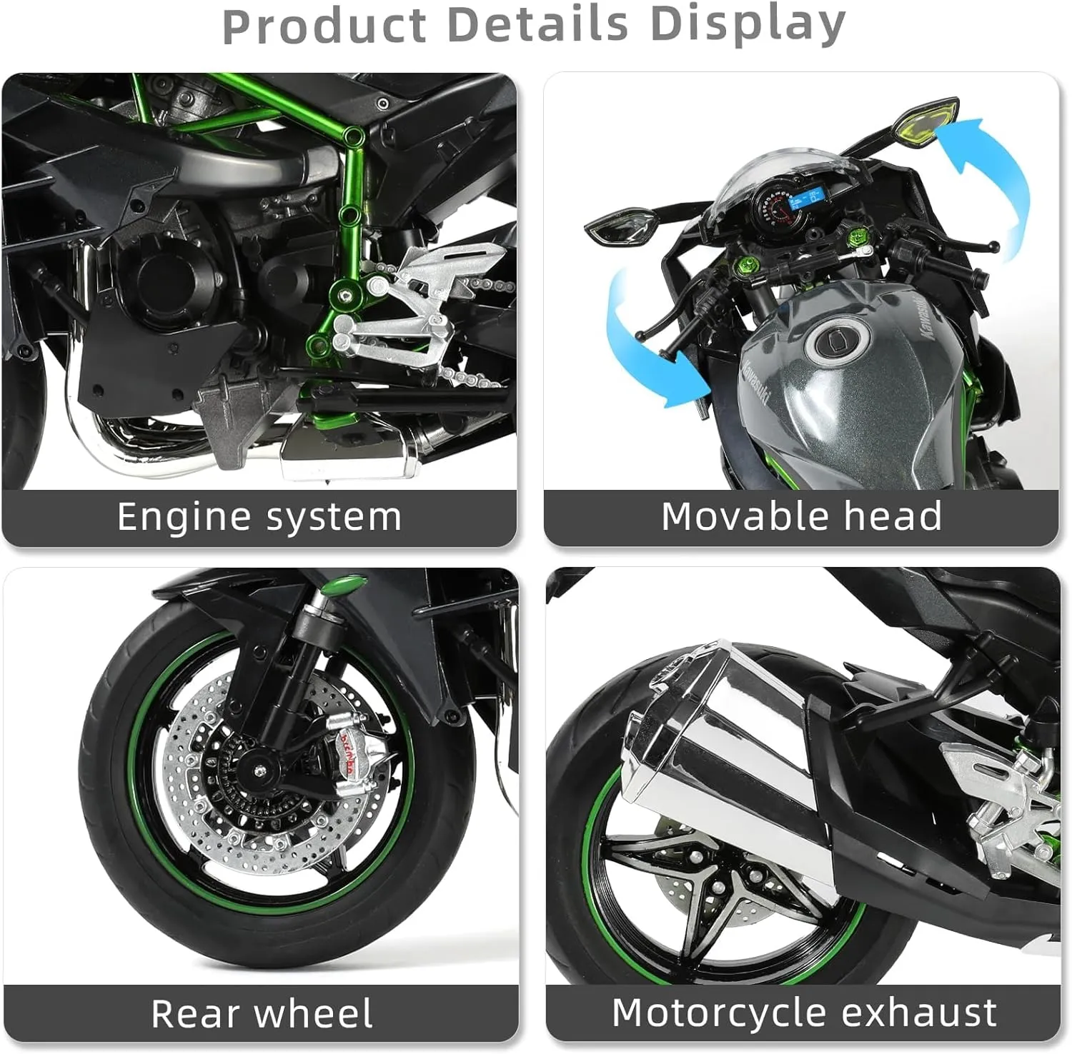 1:9 Motorcycle Model for Kawasaki Ninja H2 Metal Die-cast Motorcycle Model No Assembly Required Mini Finished Moto Gift for Adult（Black）