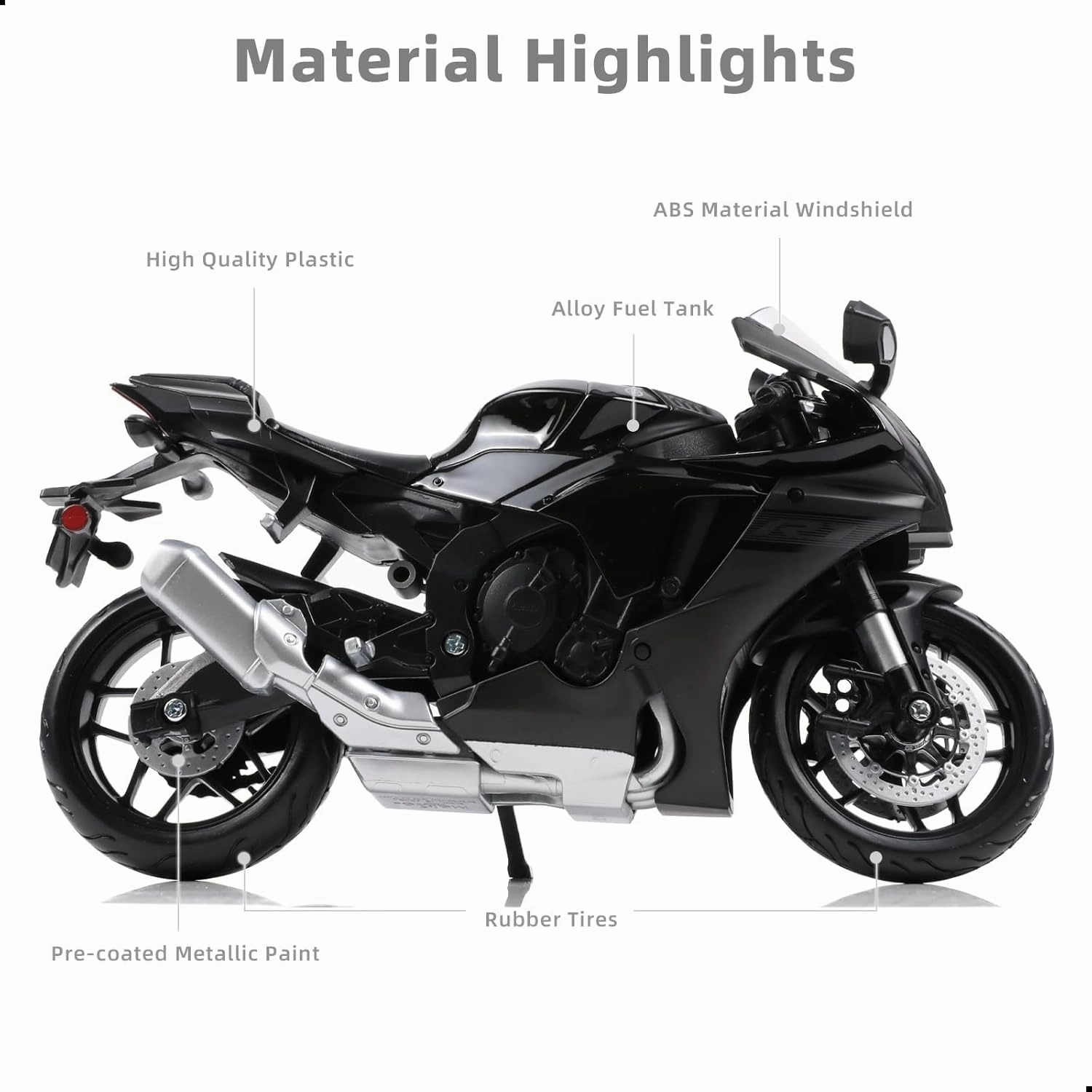 1:12 Motorcycle Model Toy for Yamaha YZF-R1 1000R Metal Die-cast with Plastic Motorcycle Model No Assembly Required Mini Finished Moto Gift for Adult（Black）