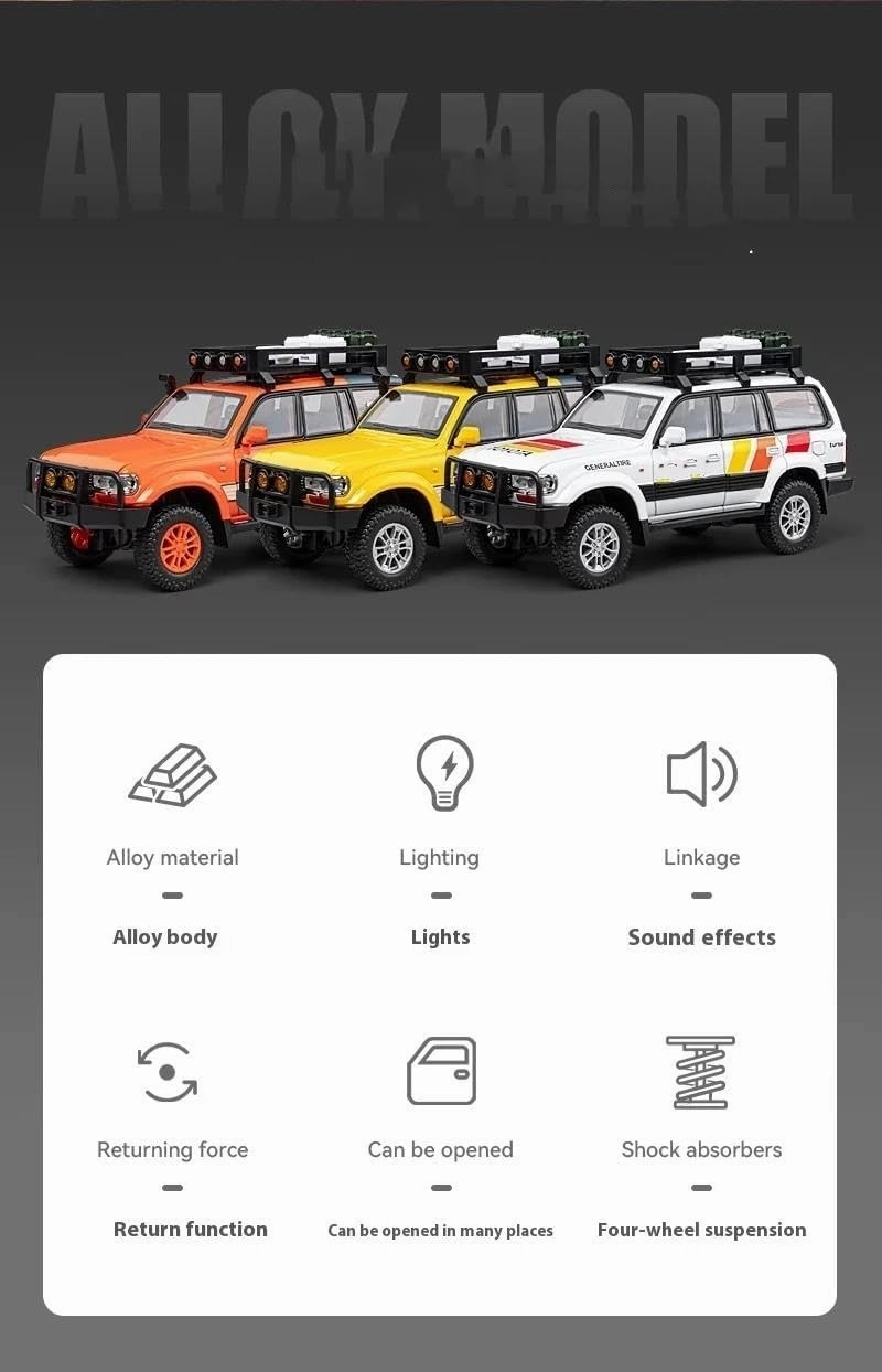 1:24 for LC80 Off-Road Vehicle Alloy Car Model Die-Casting Ornaments Collectible(White)
