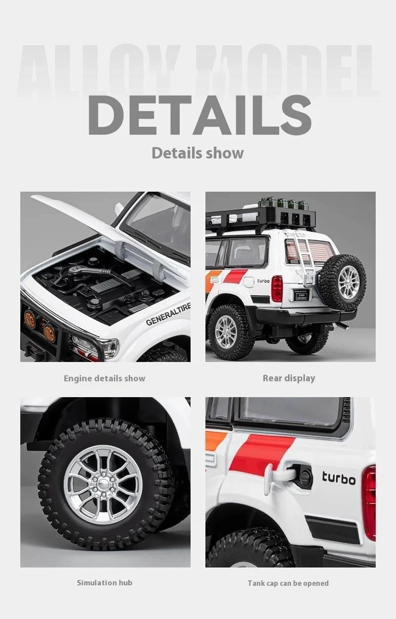 1:24 for LC80 Off-Road Vehicle Alloy Car Model Die-Casting Ornaments Collectible(White)