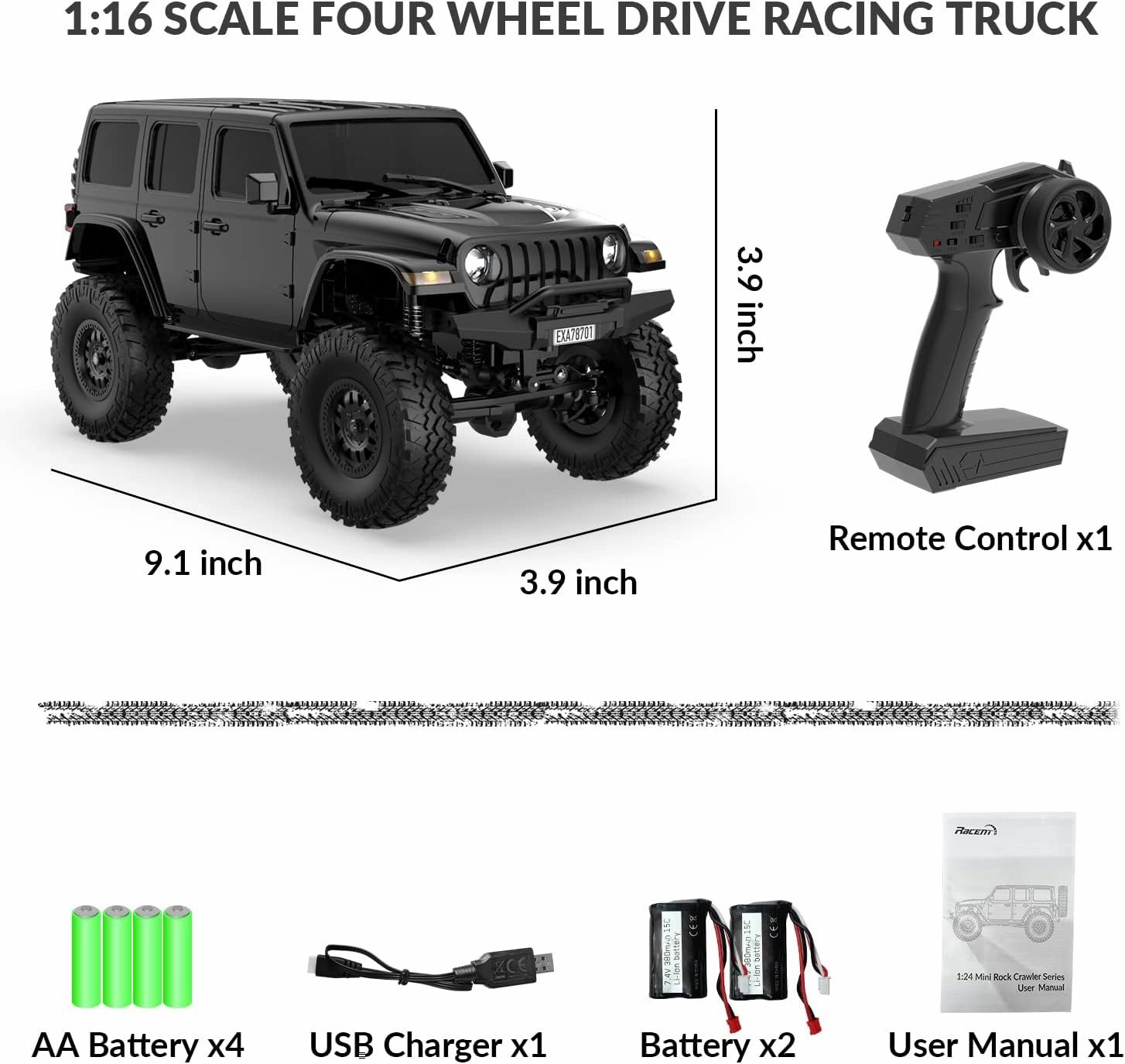 1/24 RC Truck Remote Control Car RC Refitted Metal Alloy Collectible Model Car, Rock Crawler with LED Lights, 2.4Ghz 4WD Remote Control Off-Road Trucks for Adults (Black)