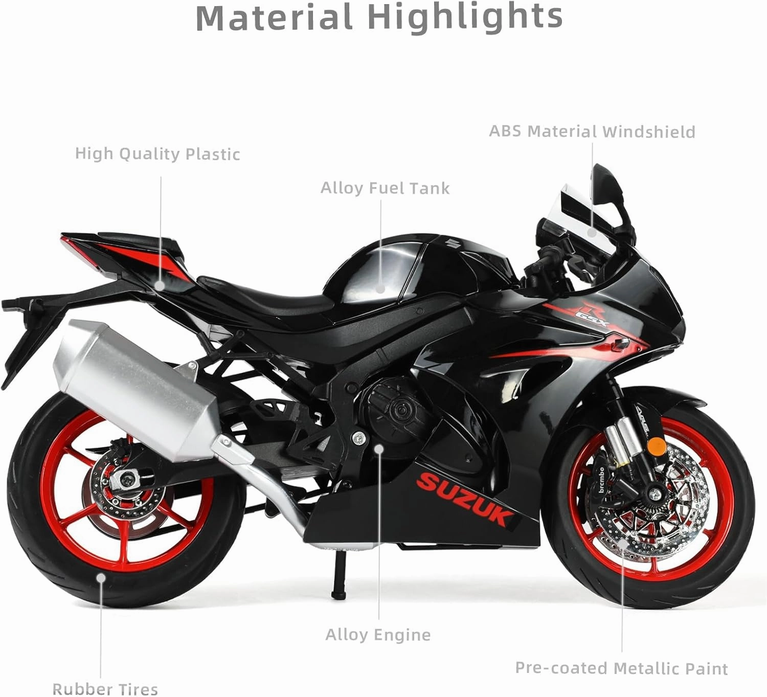 1:9 Motorcycle Model for Suzuki GSX R1000R Metal Die-cast Motorcycle Model No Assembly Required Mini Finished Moto Gift for Adult（Black）