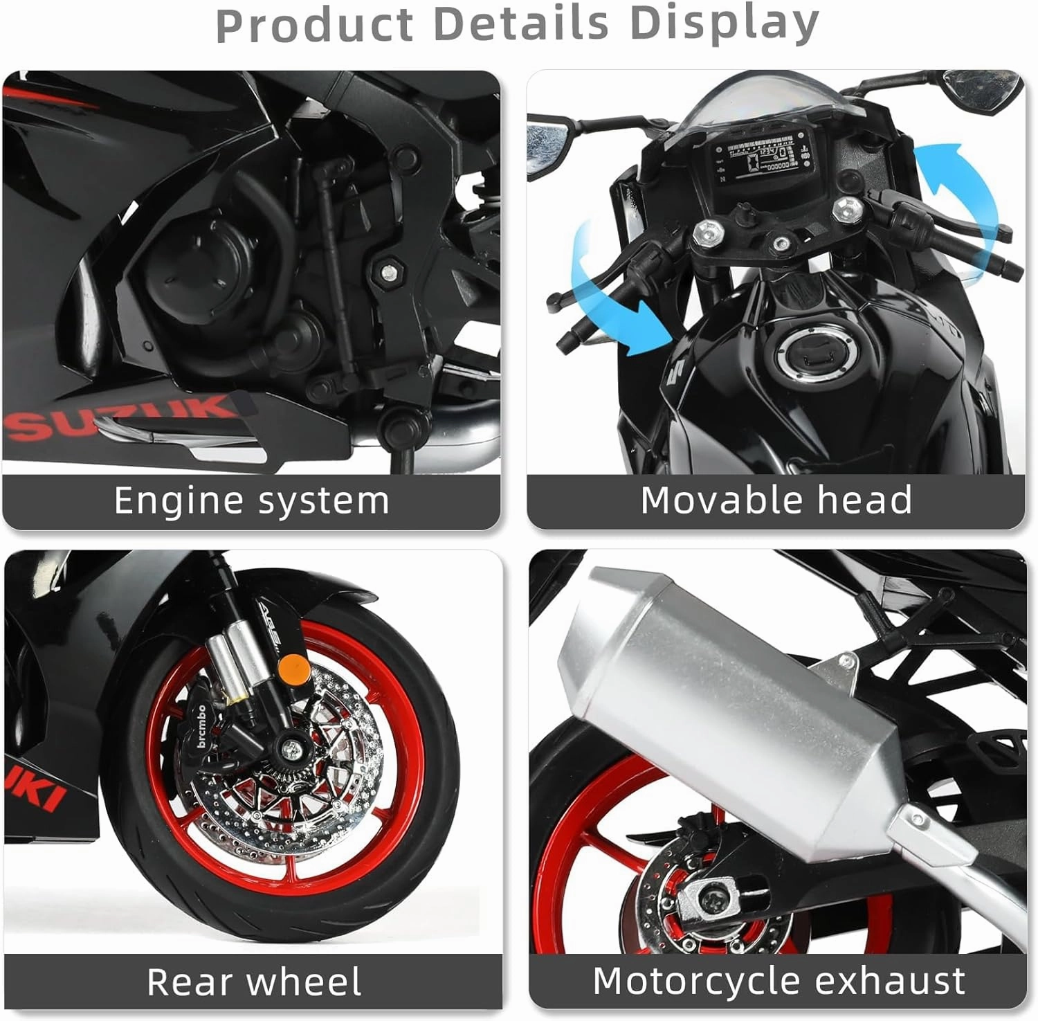 1:9 Motorcycle Model for Suzuki GSX R1000R Metal Die-cast Motorcycle Model No Assembly Required Mini Finished Moto Gift for Adult（Black）