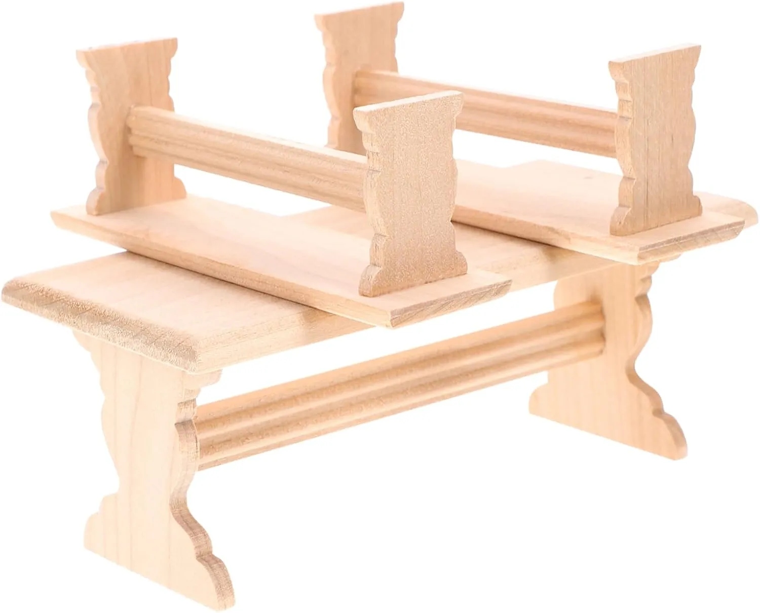 1set Miniature Wooden Table and Bench Dollhouse Decor Compact Furniture Model for Creative Play Design for Mini House Accessories