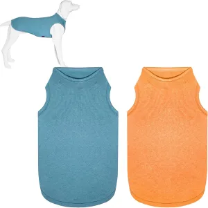 2 Pack Dog Shirts, Quick Dry Lightweight Dog T-Shirts Sleeveless Vest, Breathable Pet Clothes Tank Top for Large Medium Dogs, Mint Blue Orange Yellow(2XL)