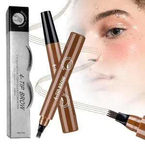 2025 Premium Magic Eyebrow Pencil with a Micro-Fork Tip, 3D Microblading Eyebrow Pencil Waterproof Contouring Pen, 4 Tipped Spoolie Brush Precise Brow Pen Natural Makeup Effect (Dark Brown)