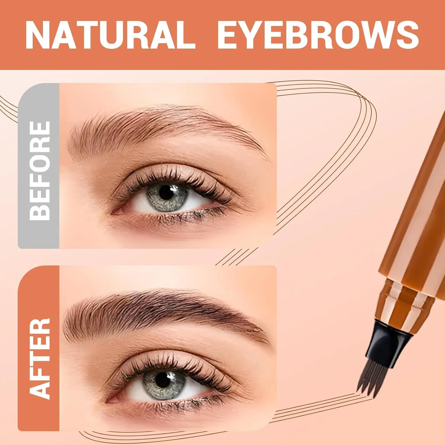2025 Premium Magic Eyebrow Pencil with a Micro-Fork Tip, 3D Microblading Eyebrow Pencil Waterproof Contouring Pen, 4 Tipped Spoolie Brush Precise Brow Pen Natural Makeup Effect (Dark Brown)