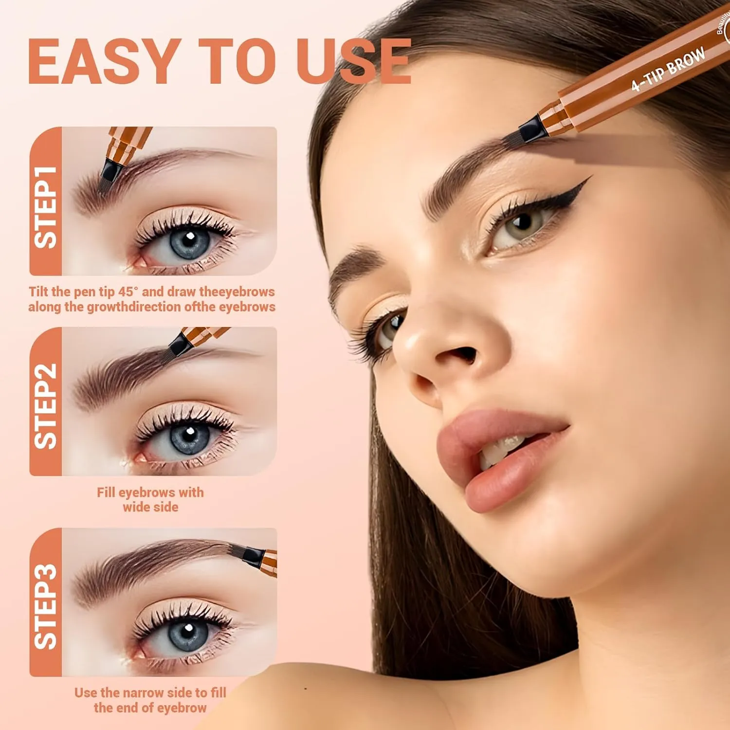 2025 Premium Magic Eyebrow Pencil with a Micro-Fork Tip, 3D Microblading Eyebrow Pencil Waterproof Contouring Pen, 4 Tipped Spoolie Brush Precise Brow Pen Natural Makeup Effect (Dark Brown)