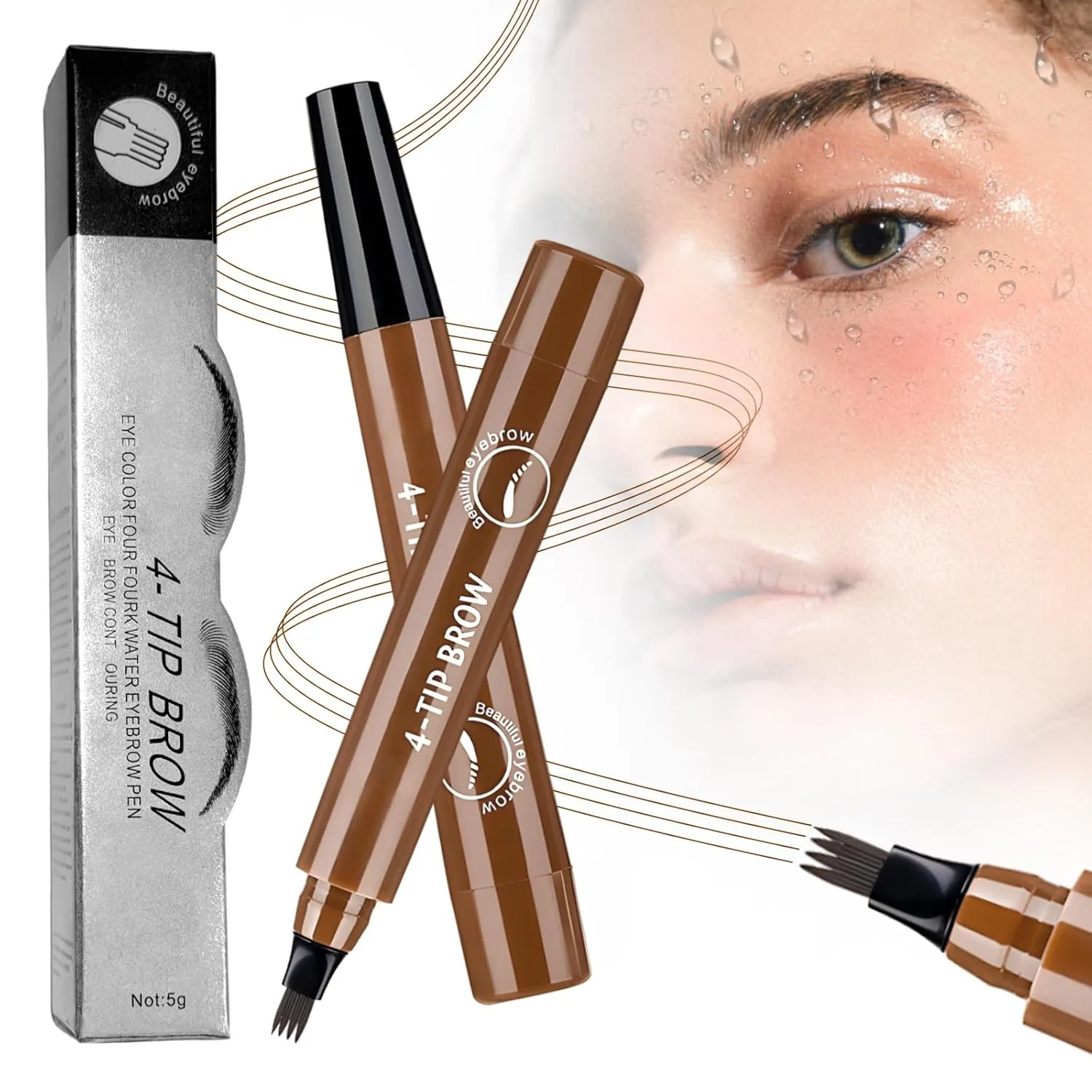 2025 Premium Magic Eyebrow Pencil with a Micro-Fork Tip, 3D Microblading Eyebrow Pencil Waterproof Contouring Pen, 4 Tipped Spoolie Brush Precise Brow Pen Natural Makeup Effect (Dark Brown)