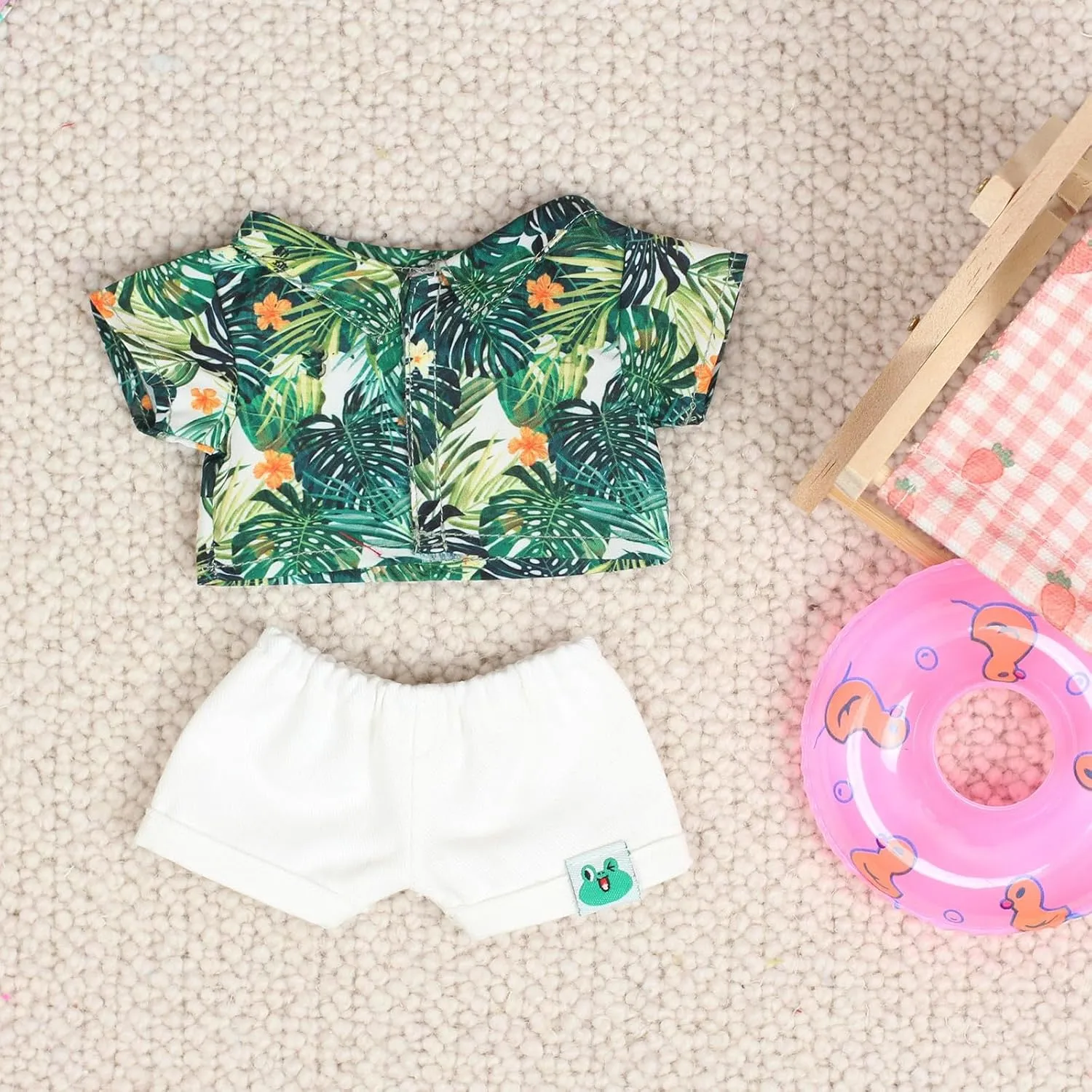 20cm/8inch Plush Doll Hawaiian Shirt & Shorts Clothing Suit, doll clothes for Skzoo Dolls Plush Toys, Plushies Clothes Suit (green)