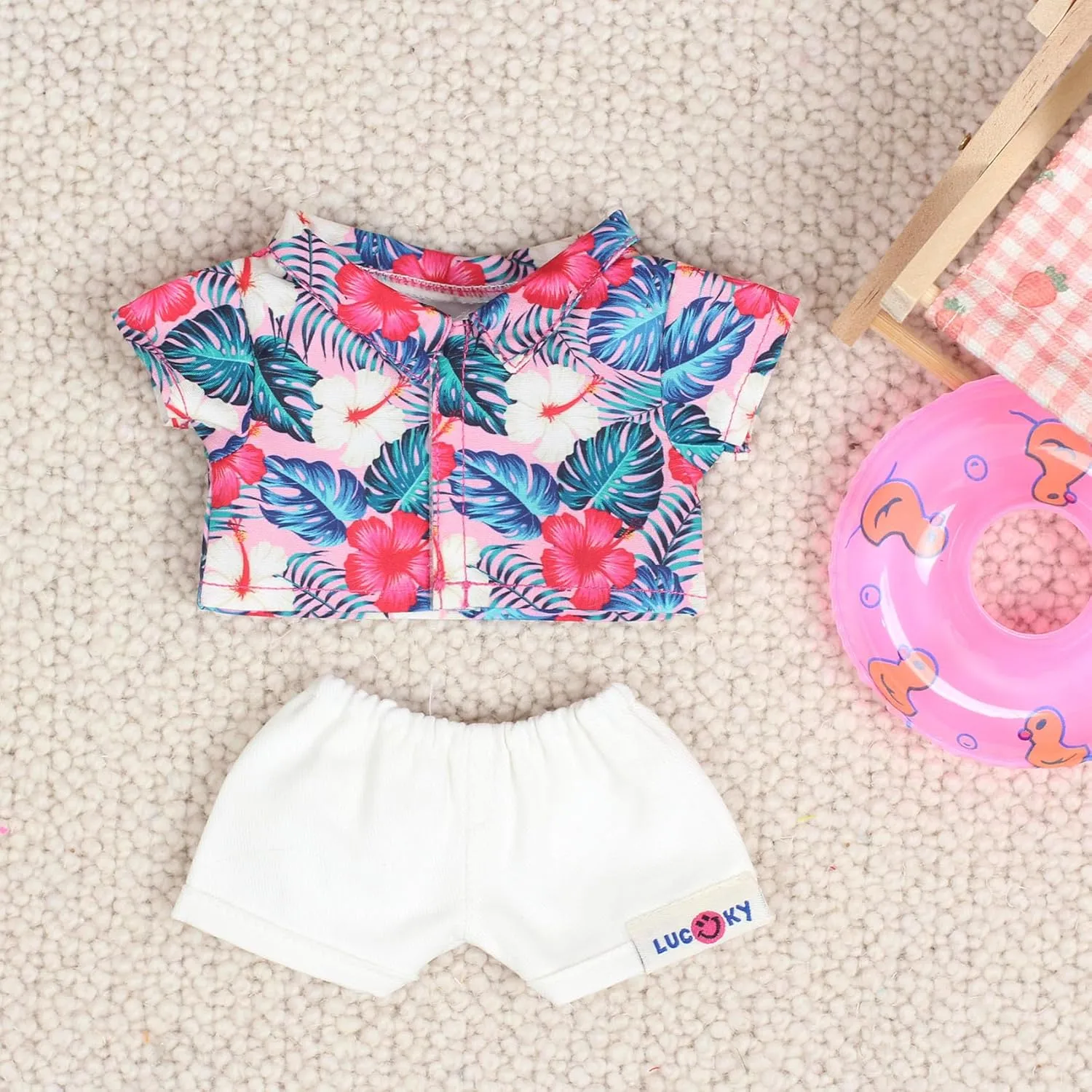 20cm/8inch Plush Doll Hawaiian Shirt & Shorts Clothing Suit, doll clothes for Skzoo Dolls Plush Toys, Plushies Clothes Suit (red)