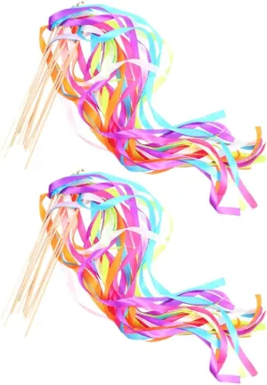 20pcs Colorful Ribbon Fairy Sticks Wedding Streamer Wands for Party Decorations Premium Quality Wood and Ribbon Create Festive Atmosphere for Celebrations and Send-Offs Random