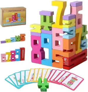 20PCS Wooden Number Building Blocks and Pattern Blocks Puzzle Set for 3  Years Old Kids – Educational Balance Competition Toy to Develop Math Skills, Creativity, and Coordination (20PCS, Pieces, 20.0)