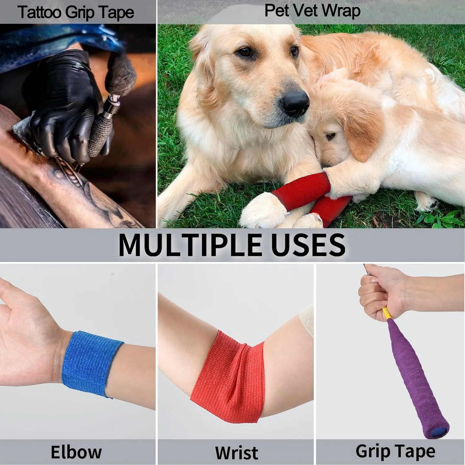 24 Pack Self Adherent Cohesive Wrap Bandages Non Woven Cohesive Bandage Elastic Self Adhesive Bandage Wrap Sports Athletic Tape First Aid Tape for Wrist Ankle Pet Vet Wrap Grip Cover 2 inch