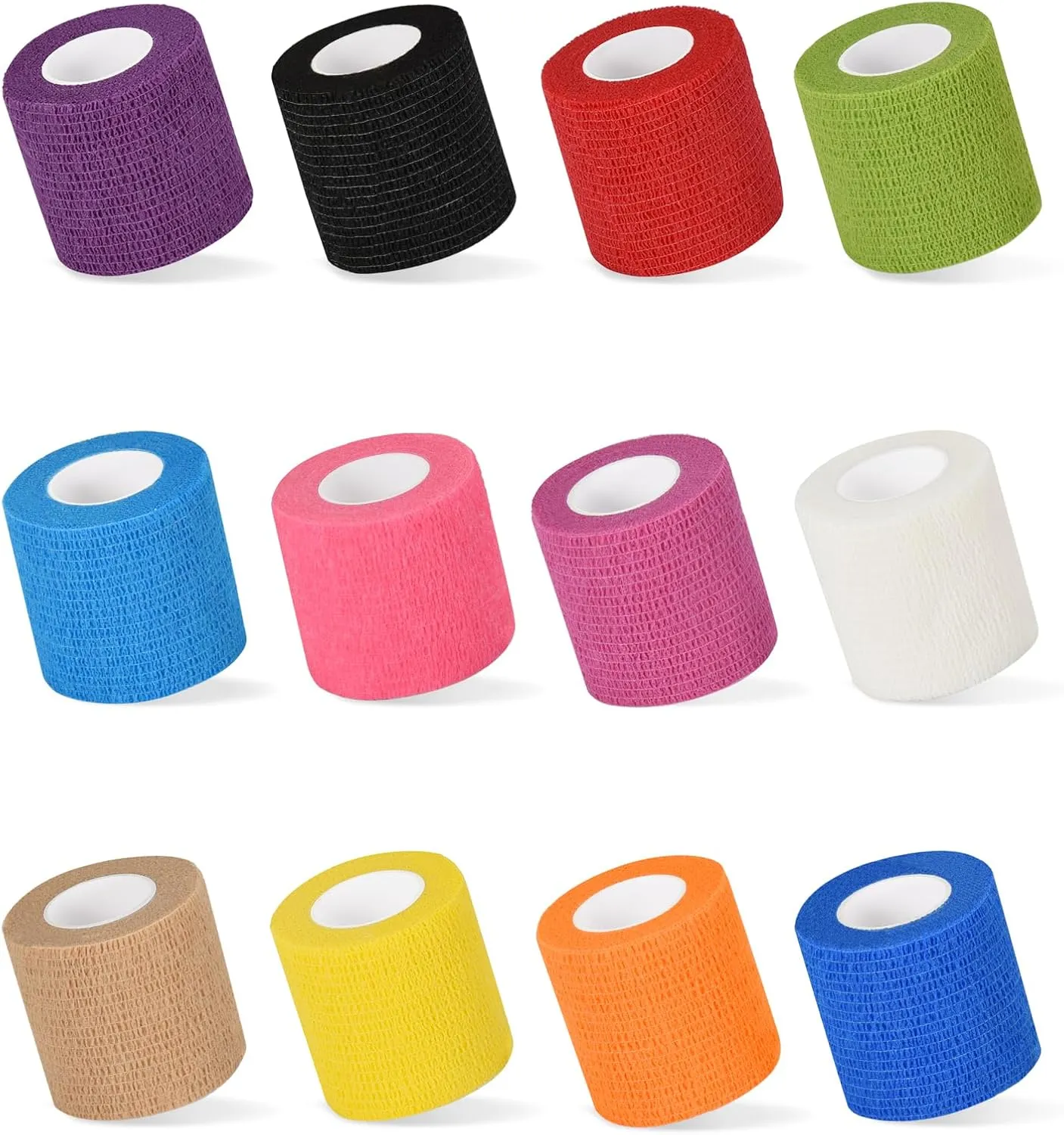 24 Pack Self Adherent Cohesive Wrap Bandages Non Woven Cohesive Bandage Elastic Self Adhesive Bandage Wrap Sports Athletic Tape First Aid Tape for Wrist Ankle Pet Vet Wrap Grip Cover 2 inch