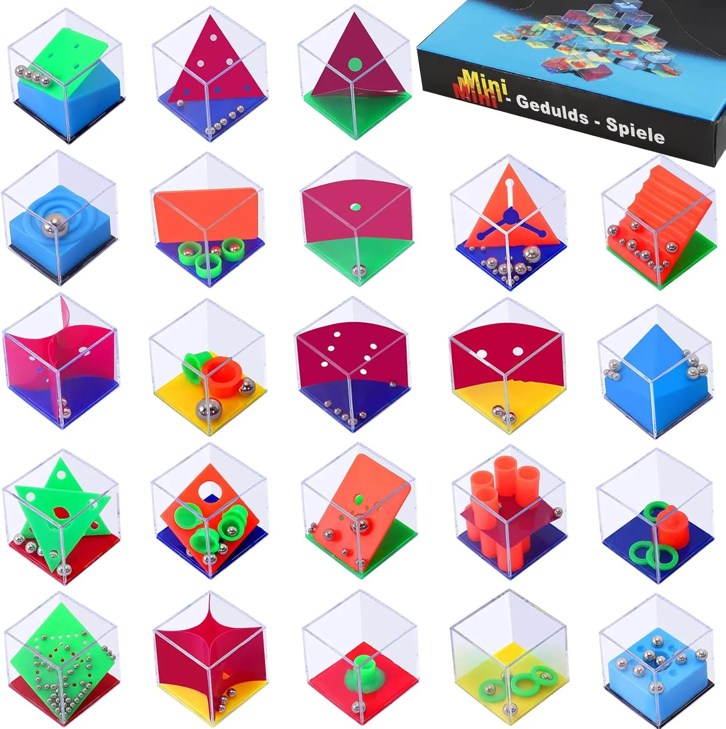 24 Pcs Brain Teaser Puzzless,1.57 Inch Mini Maze Puzzle Cubes,Balance IQ Maze Game,Mini Fidget Puzzle Box for Party Favor Games Challenge