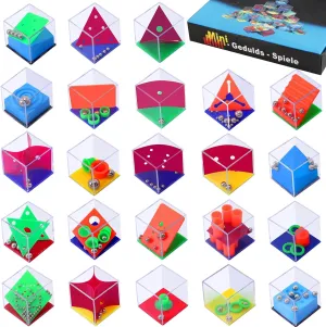 24 Pcs Brain Teaser Puzzless,1.57 Inch Mini Maze Puzzle Cubes,Balance IQ Maze Game,Mini Fidget Puzzle Box for Party Favor Games Challenge