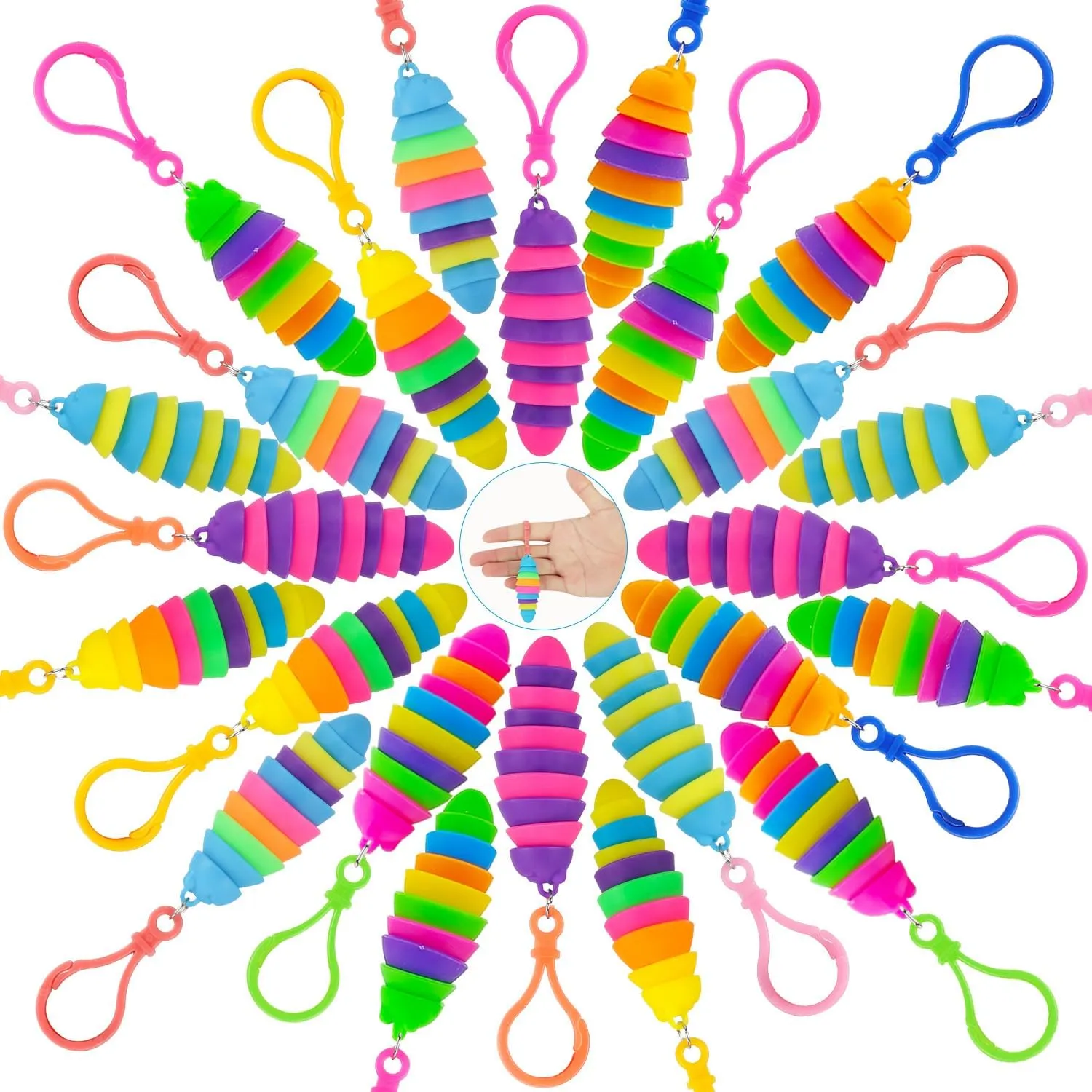 24 PCS Sensory Slug Toys, Articulated Stretch caterpillar toy, Anxiety Relief fidget Slug toy, Novelty Party Favors for Kids.