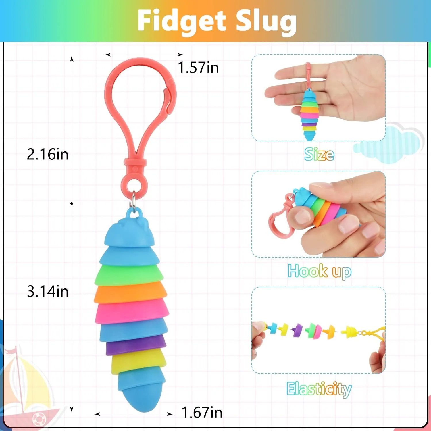 24 PCS Sensory Slug Toys, Articulated Stretch caterpillar toy, Anxiety Relief fidget Slug toy, Novelty Party Favors for Kids.