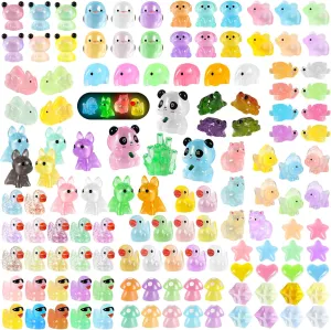 241 Pcs Luminous Mini Resin Animals Small Little Tiny Resin Figurines Glow in The Dark for Crafts Micro Landscape Decoration Fairy Garden Accessories