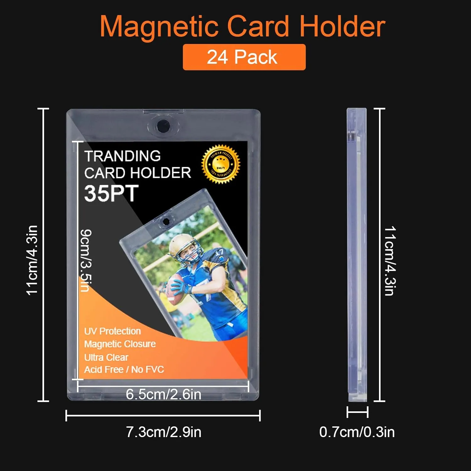 24ct Magnetic Card Holder for Trading Cards, 35 PT Clear Trading Card Sleeves, Hard Plastic Baseball Card Protectors, for Collectible, TCG, MTG, YUGIOH, Football, Sports Cards