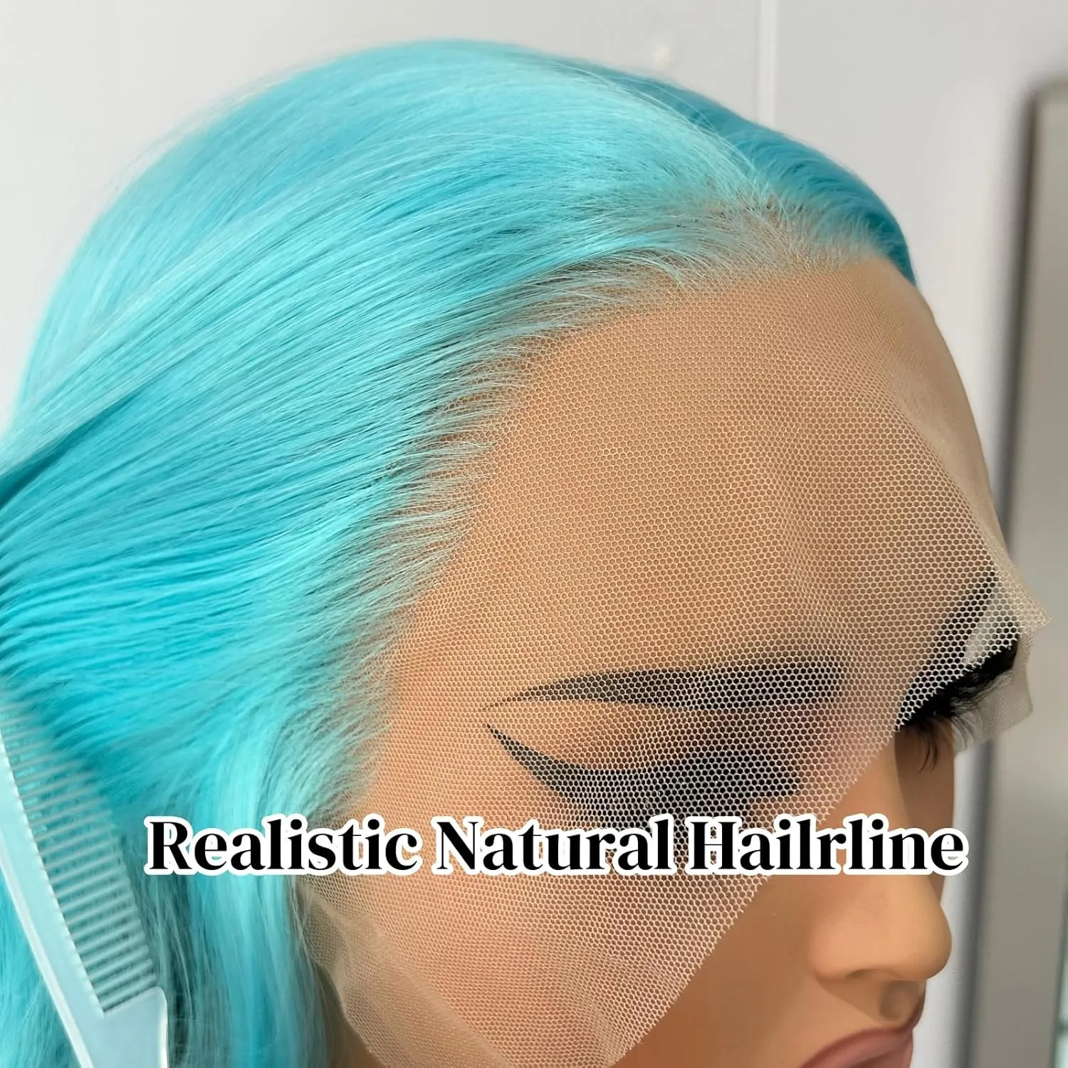 24" Blue Long Silky Straight Wigs - Synthetic Lace Front Wigs with Natural Hairline and Middle Part