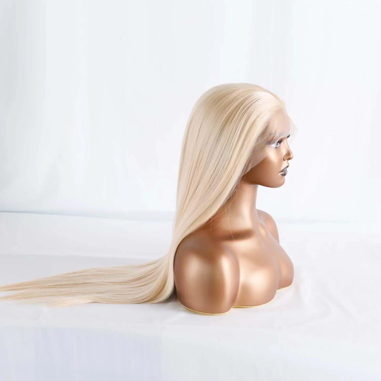 24" Long Silky Straight Blonde Synthetic Lace Front Wigs with Middle Part Natural Hairline Cosplay Wigs Daily Use Wigs