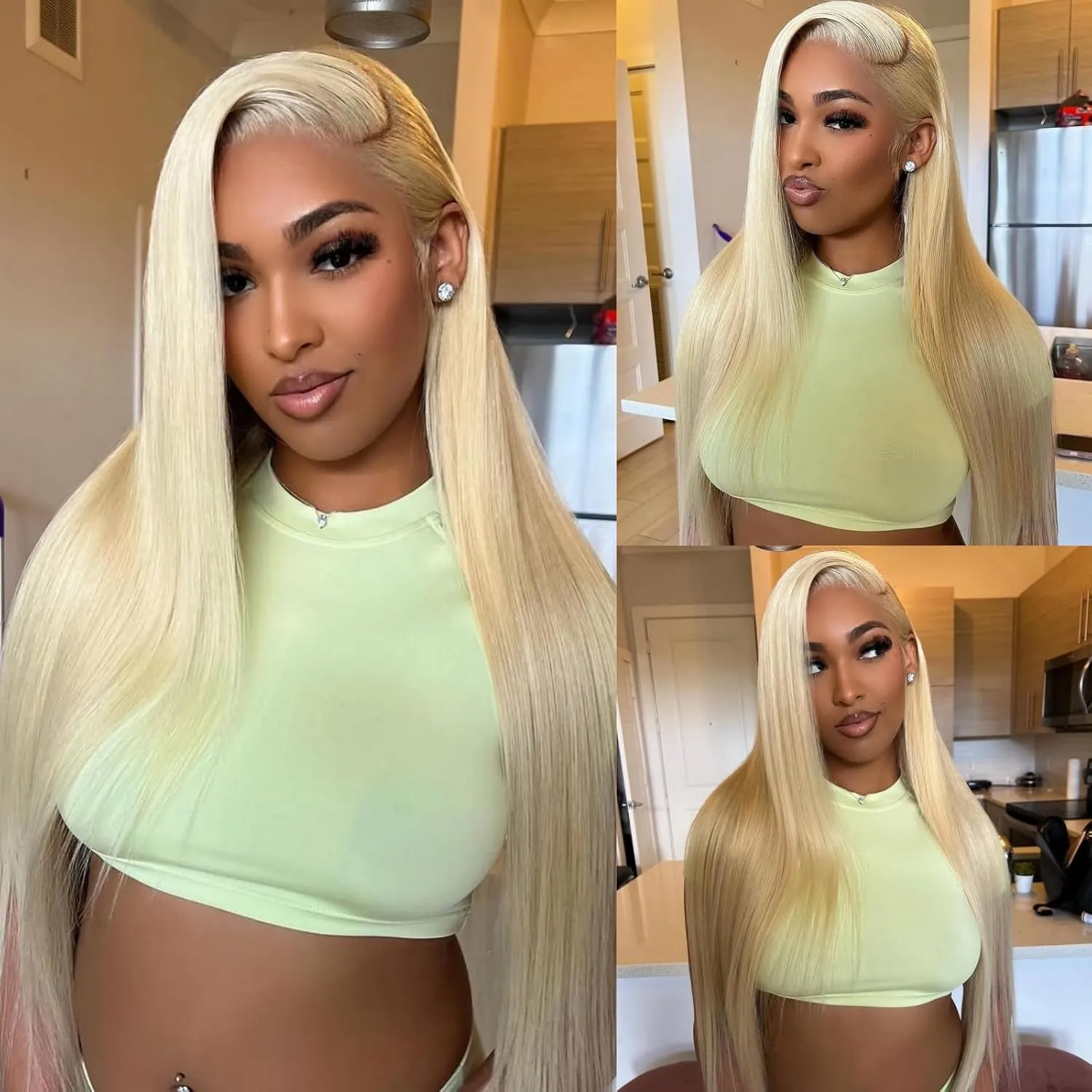 24" Long Silky Straight Blonde Synthetic Lace Front Wigs with Middle Part Natural Hairline Cosplay Wigs Daily Use Wigs