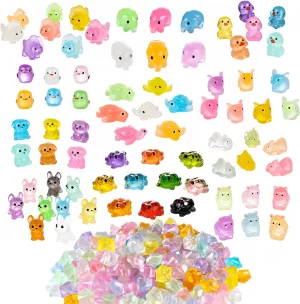 262 Pcs Luminous Mini Resin Animals Mini Ducks Frogs Dogs Chickens Piglet Lizard Alpaca Elephant Dinosaur Turtle Fairy Garden Accessories Tiny Resin Figures for Aquarium Potted Micro Decor