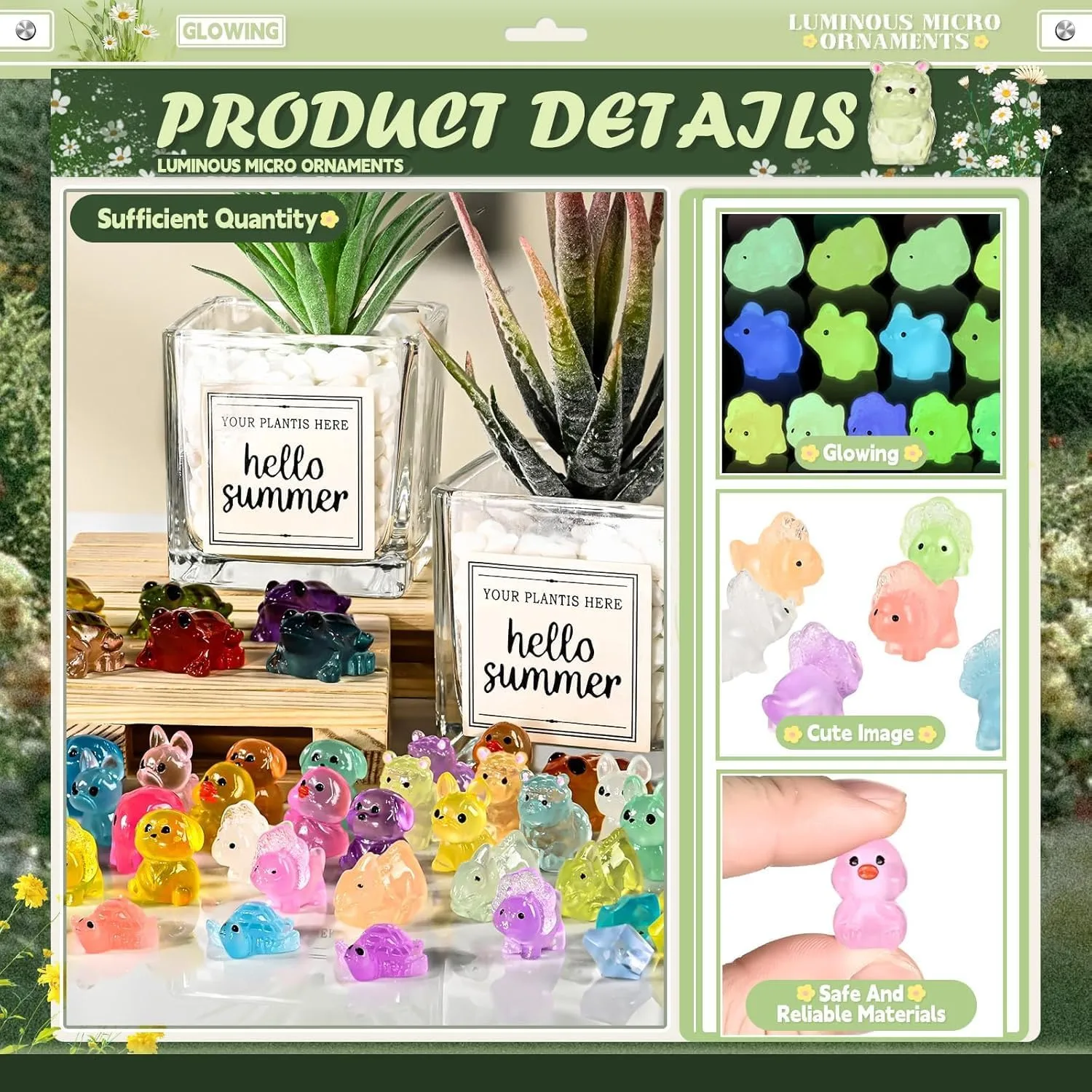 262 Pcs Luminous Mini Resin Animals Mini Ducks Frogs Dogs Chickens Piglet Lizard Alpaca Elephant Dinosaur Turtle Fairy Garden Accessories Tiny Resin Figures for Aquarium Potted Micro Decor