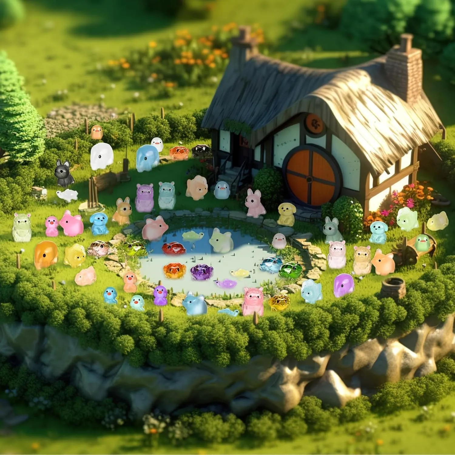 262 Pcs Luminous Mini Resin Animals Mini Ducks Frogs Dogs Chickens Piglet Lizard Alpaca Elephant Dinosaur Turtle Fairy Garden Accessories Tiny Resin Figures for Aquarium Potted Micro Decor