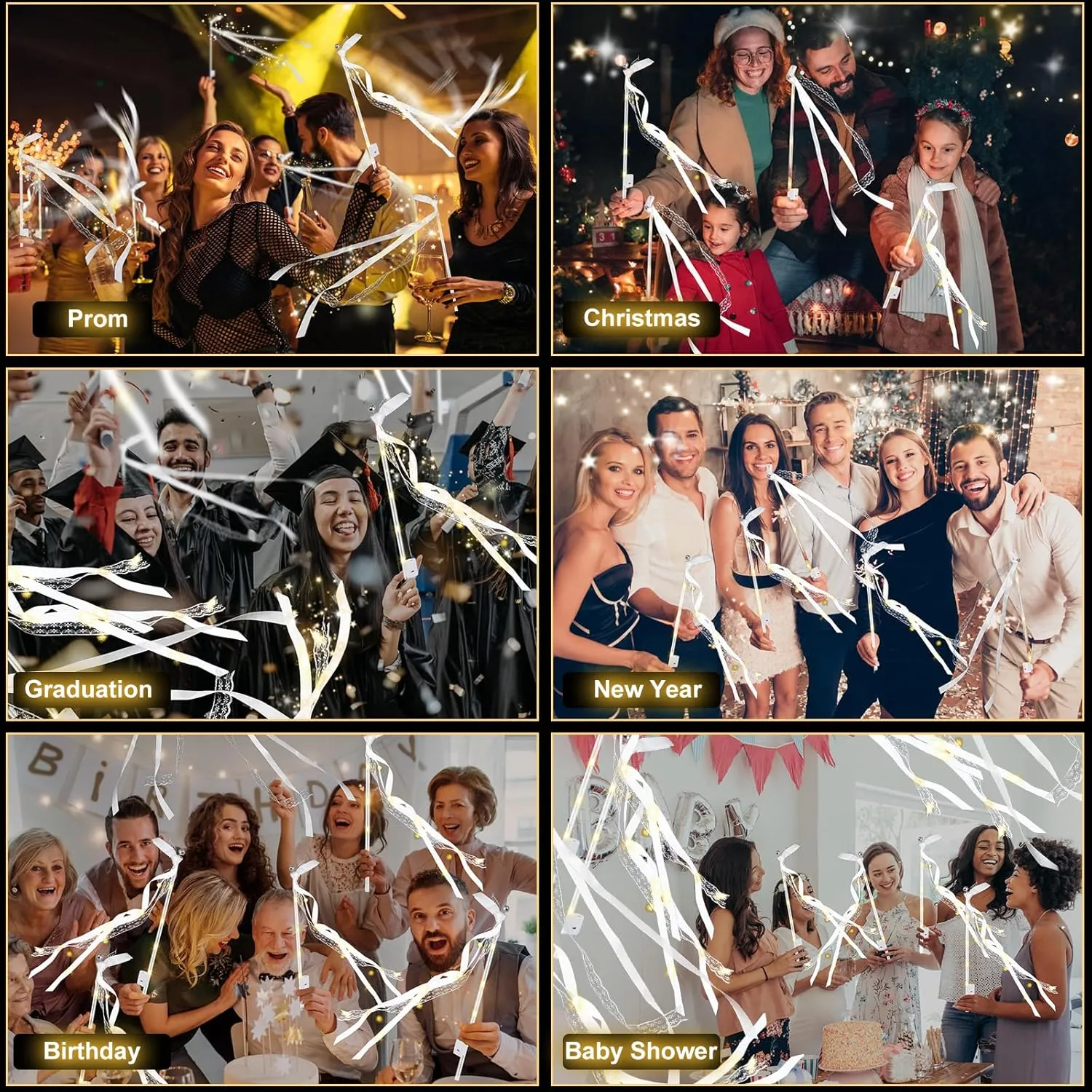 28 PCS light up wands for wedding, Wedding Wands Streamers with 3 Colorful Flashing Modes, Fairy Wands, LED Silk Fairy Wand with Bells for Wedding, New Year, Raves, Concert, Birthday