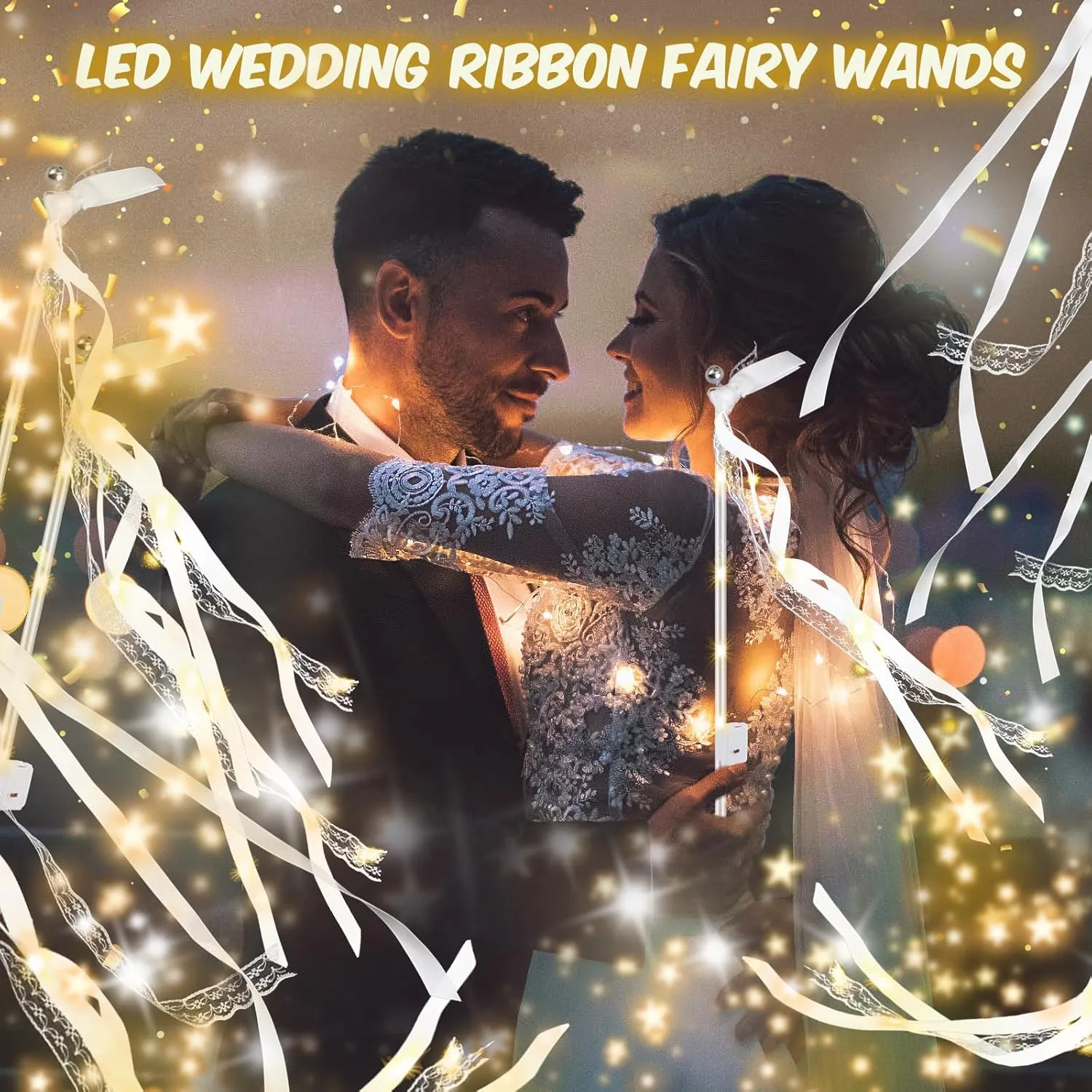 28 PCS light up wands for wedding, Wedding Wands Streamers with 3 Colorful Flashing Modes, Fairy Wands, LED Silk Fairy Wand with Bells for Wedding, New Year, Raves, Concert, Birthday