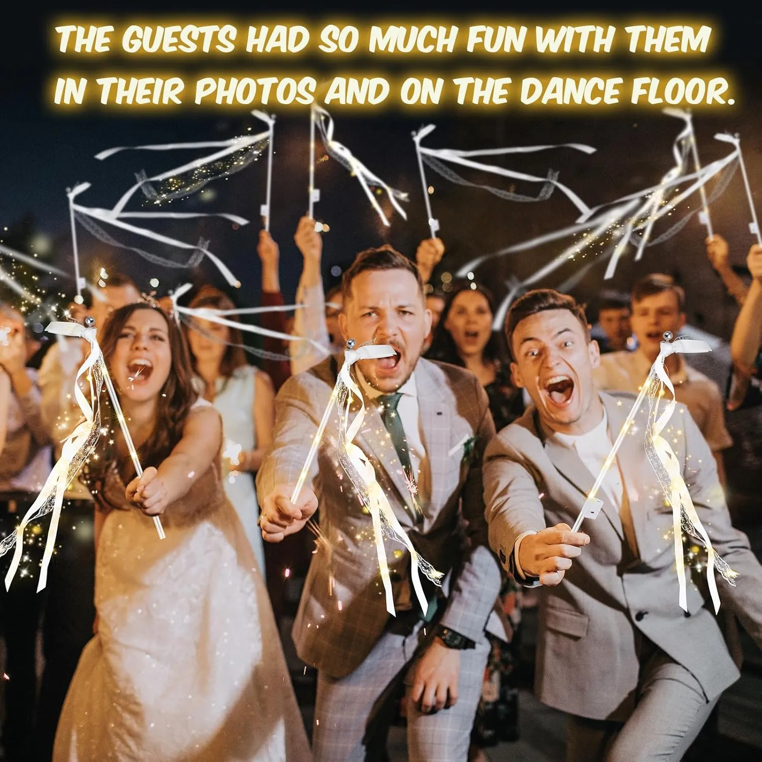 28 PCS light up wands for wedding, Wedding Wands Streamers with 3 Colorful Flashing Modes, Fairy Wands, LED Silk Fairy Wand with Bells for Wedding, New Year, Raves, Concert, Birthday