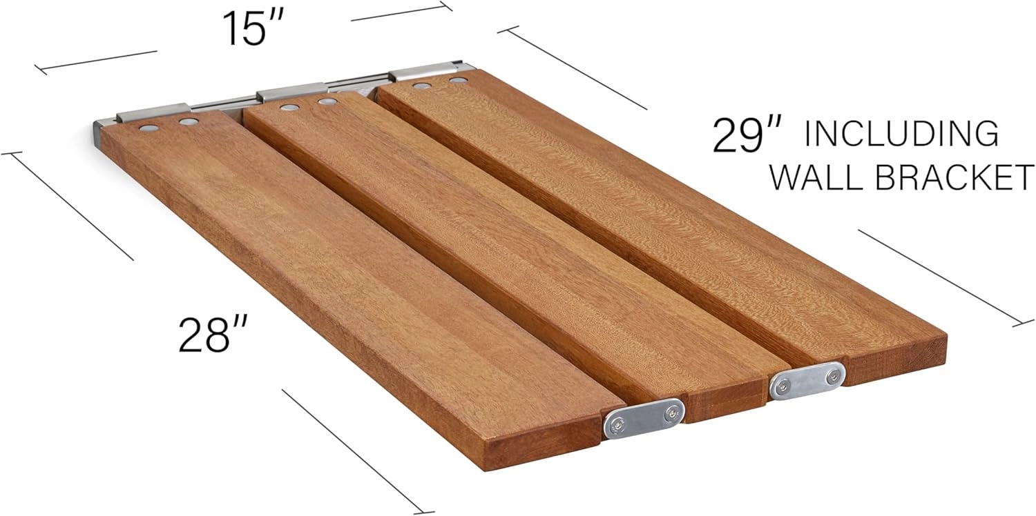 29 inch Malibu Removable Tri-Fold Bathtub Bench Seat, Teak Wood