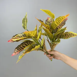 2Pcs Croton Artificial Plant with Colorful Leaves Lifelike Tropical Houseplant Bush Stems for Home Office Garden Pot Decoration