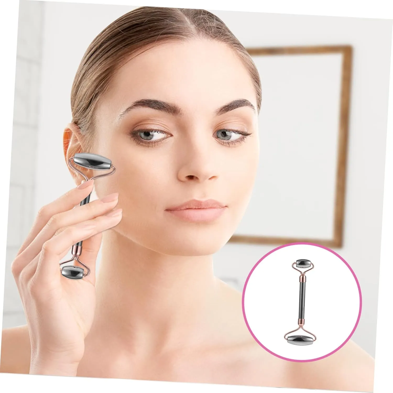 2pcs Double- Facial Roller Tool for Skin Care Natural Stone for Depuffing Tightening and Relaxation Absorption Skincare Products for Face and Neck
