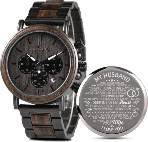 2win Engraved Wooden Watch for Boyfriend My Man Fiancé Husband Customized Personalized Wood Watches for Men Birthday Anniversary Personalized Watch