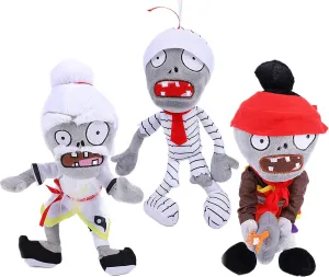 3 PCS PVZ Plant and Zombies Plush Sets Toys Stuffed Soft Figure Doll Qigong Zombes, Mummy Zombies, Bullet Zombies Great Gift for Christmas, Birthday New