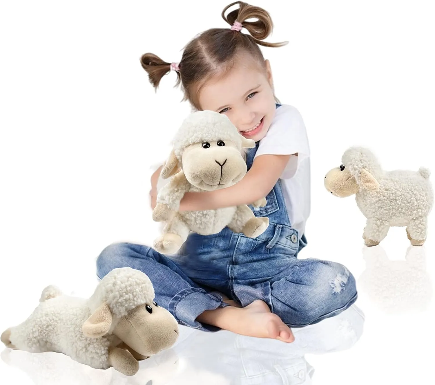 3 Pcs Stuffed Sheep Animals, 6.5 inch - 8.8 inch Cute Lamb Plush Toy as Gift for Your Kids (Sitting, Standing, Lying). (White)