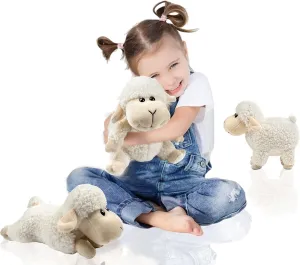 3 Pcs Stuffed Sheep Animals, 6.5 inch - 8.8 inch Cute Lamb Plush Toy as Gift for Your Kids (Sitting, Standing, Lying). (White)