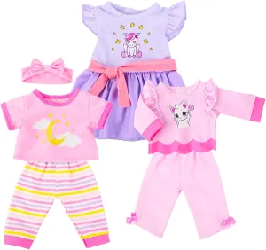 3 Sets 14-18 Inch Baby Doll Clothes Outfit 6-Piece Set Bundle - Includes Baby Dolls Outfits Dress Headband Tops and Pants Pajamas for 43cm New Born Baby Dolls