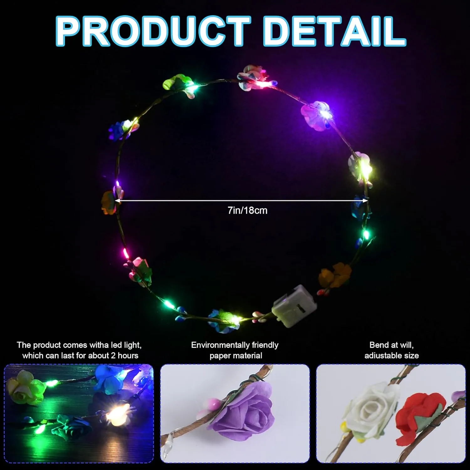 30 Pcs LED Flower Crown Headband,led Headbands,Light Up Flower Headbands for Women,Garlands Glowing Floral Wreath Crowns for Weddings,Halloween,Birthdays,Role-Playing,Beach Parties，Christmas