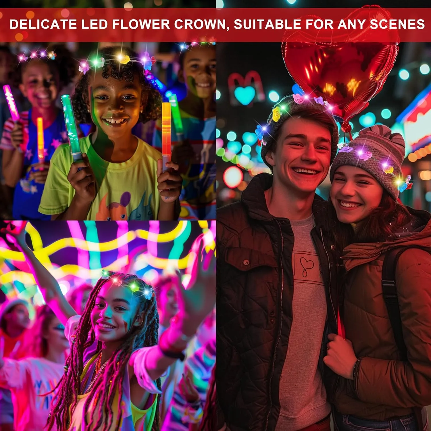 30 Pcs LED Flower Crown Headband,led Headbands,Light Up Flower Headbands for Women,Garlands Glowing Floral Wreath Crowns for Weddings,Halloween,Birthdays,Role-Playing,Beach Parties，Christmas