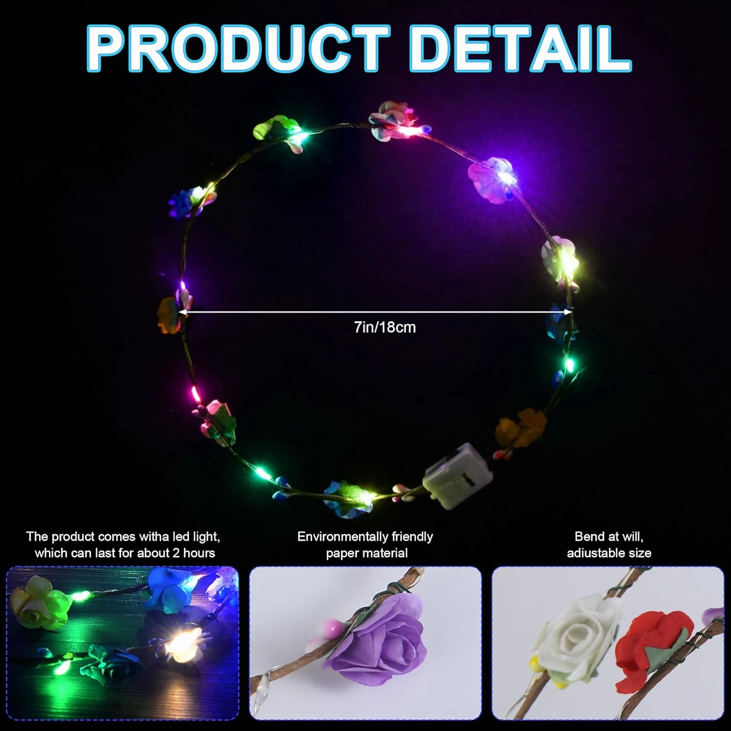 30 Pcs LED Flower Crown Headband,led Headbands,Light Up Flower Headbands for Women,Garlands Glowing Floral Wreath Crowns for Weddings,Halloween,Birthdays,Role-Playing,Beach Parties，Christmas