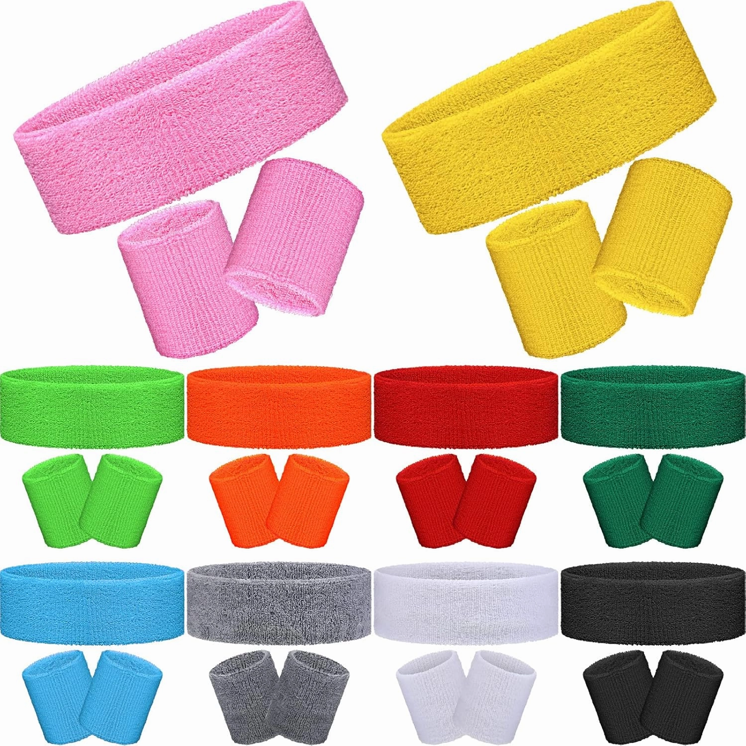 30 Pieces 80s Sweat Band Sets Includes 10 Neon Colors Sports Headband 20 Wristbands Sweatbands for 80s Party Women, Colorful Sweatband Set
