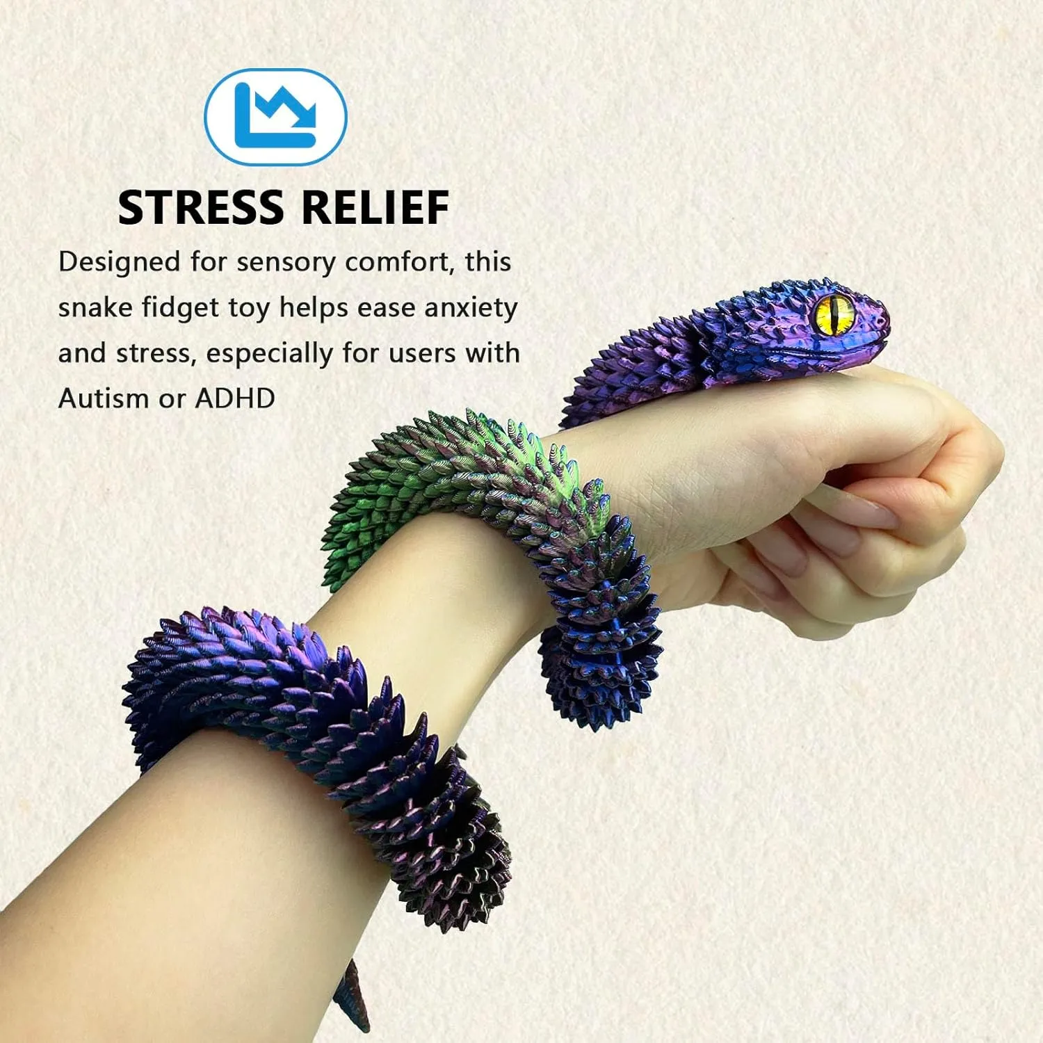30in 3D Printed Snake Toys Large, Fidget ADHD 3D Printed Toys, Perfect Desk Pet for 3D Printed Animal Collectors