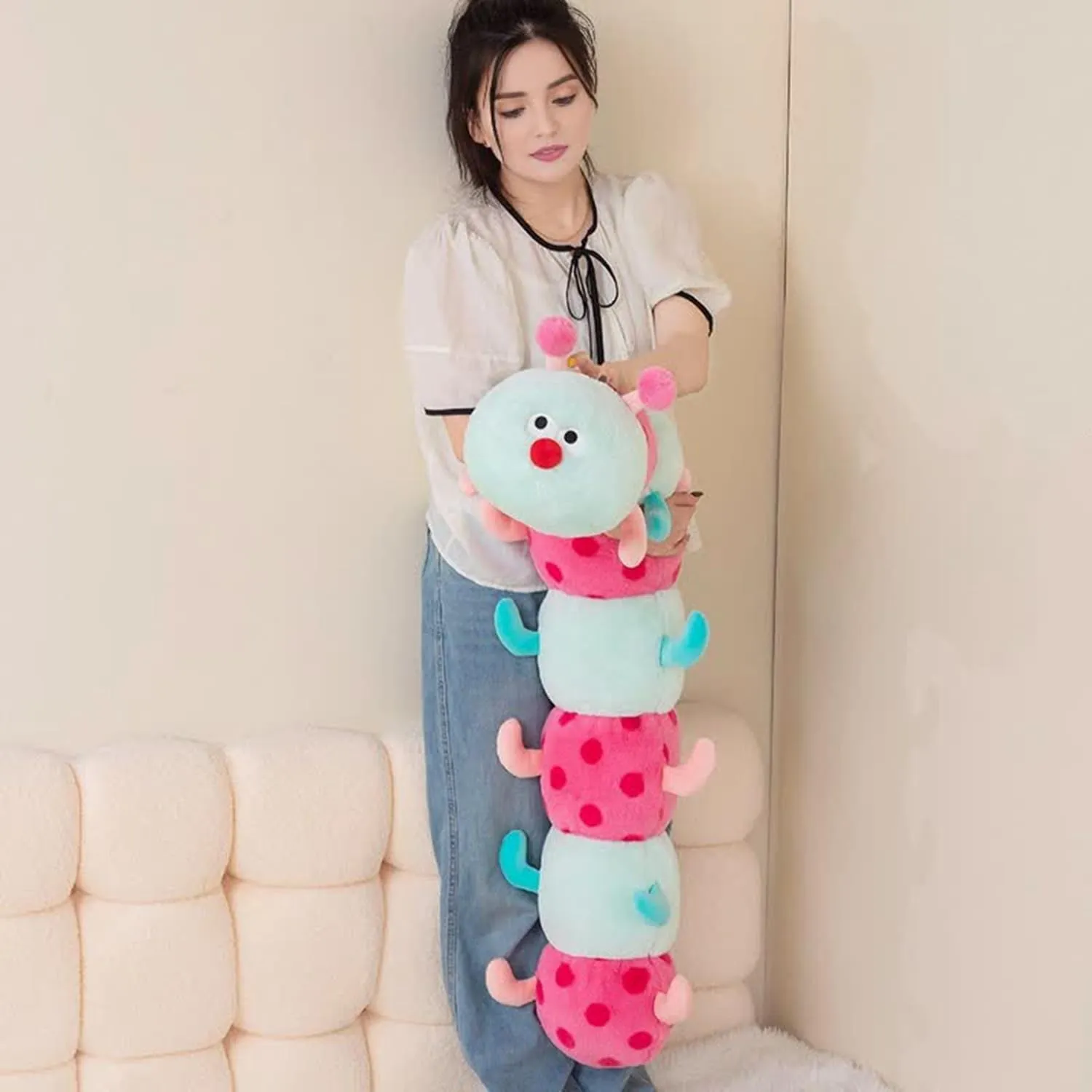 35.4 Inch Caterpillar Stuffed Animals Colorful Plush Toys Hugging Pillow Soft Plushies Doll (Aqua)