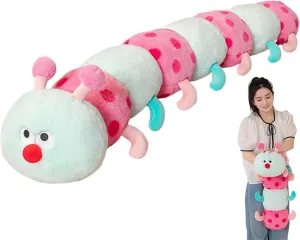 35.4 Inch Caterpillar Stuffed Animals Colorful Plush Toys Hugging Pillow Soft Plushies Doll (Aqua)